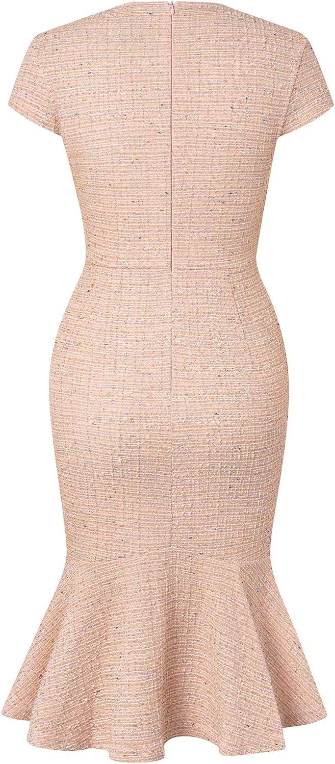 imageGRACE KARIN Womens Grey Patterned VNeck Cap Sleeve KneeLength Pencil Dress Size XLLight Pink