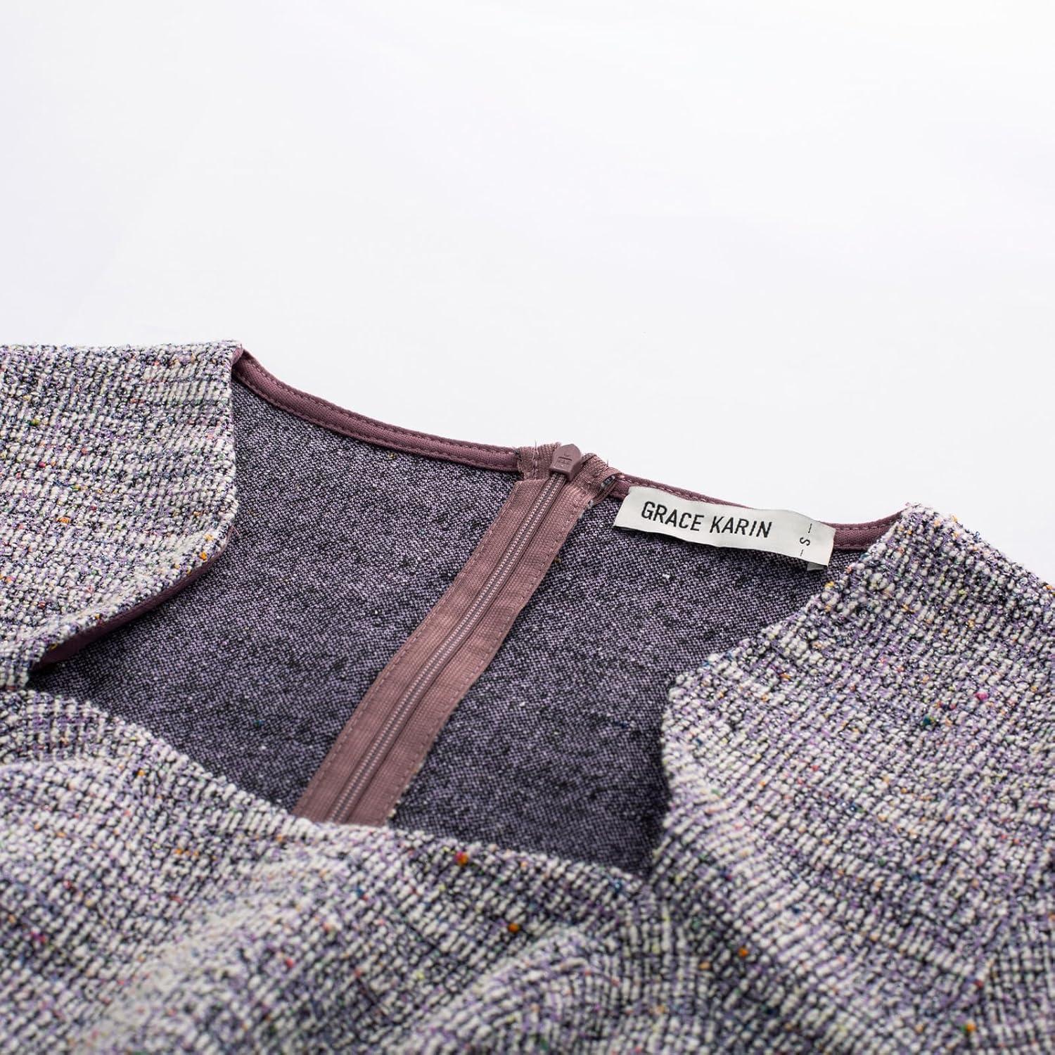 imageGRACE KARIN Womens Grey Patterned VNeck Cap Sleeve KneeLength Pencil Dress Size XLPurple Tweed