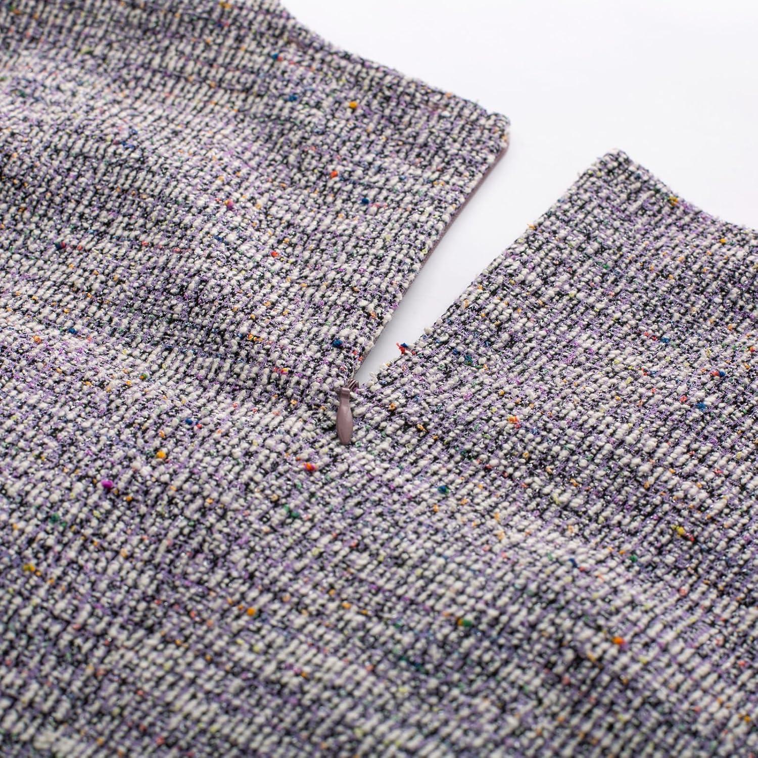 imageGRACE KARIN Womens Grey Patterned VNeck Cap Sleeve KneeLength Pencil Dress Size XLPurple Tweed