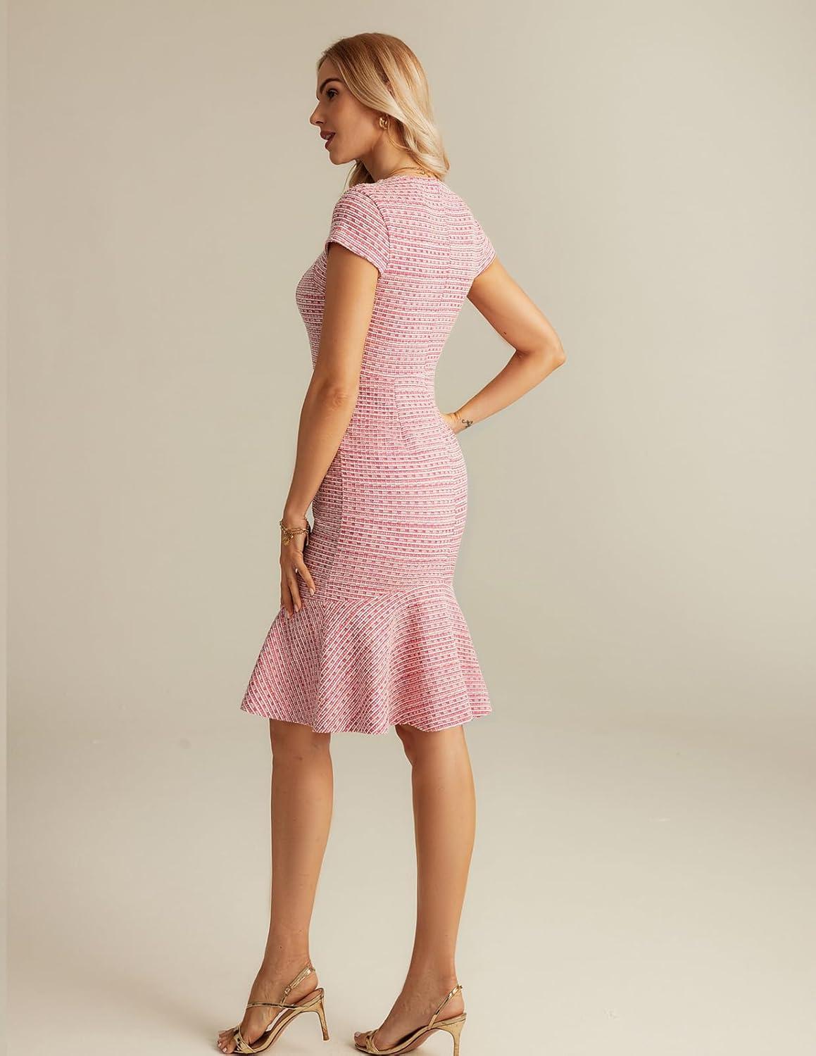 imageGRACE KARIN Womens Grey Patterned VNeck Cap Sleeve KneeLength Pencil Dress Size XLRose