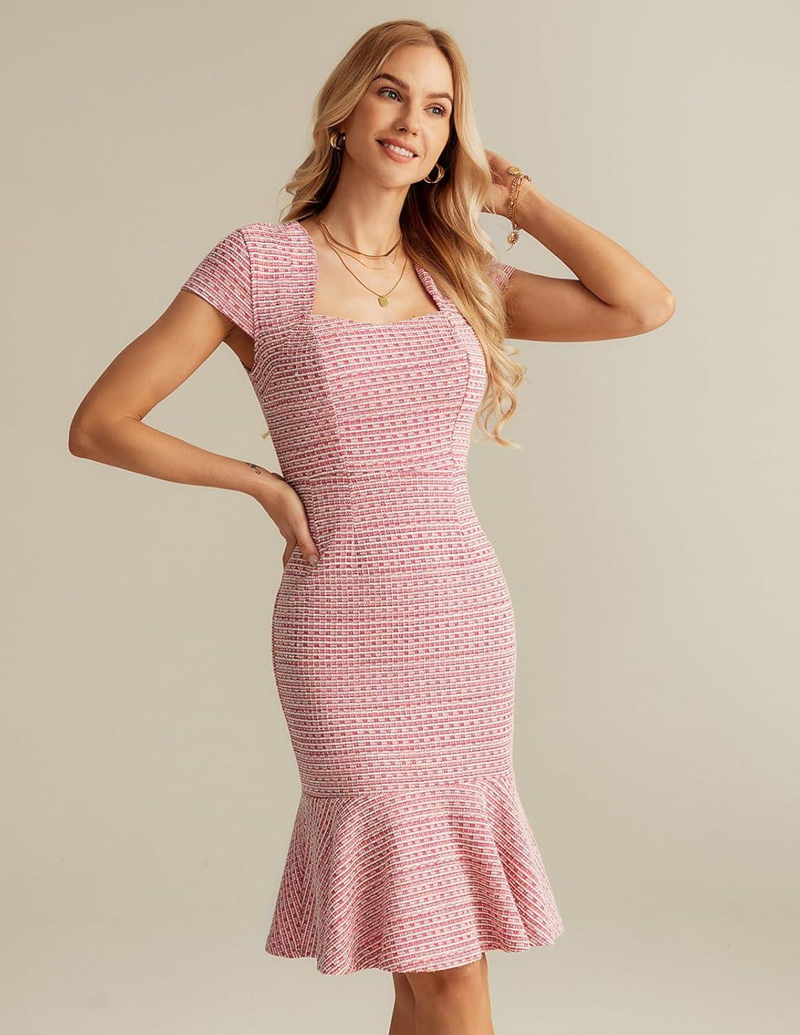 imageGRACE KARIN Womens Grey Patterned VNeck Cap Sleeve KneeLength Pencil Dress Size XLRose