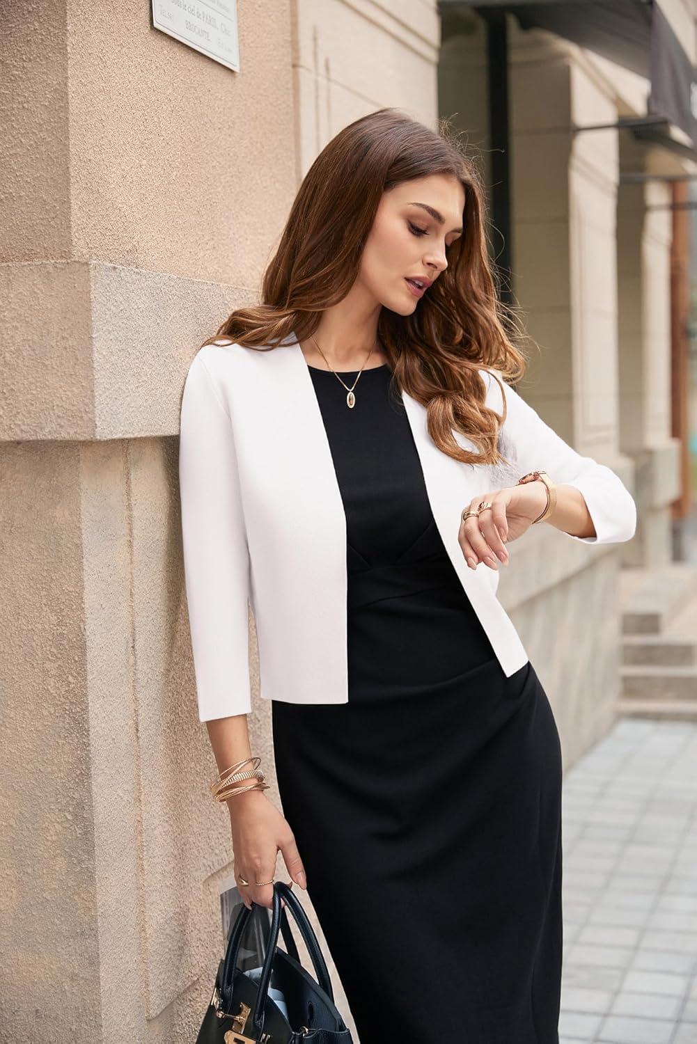 imageGRACE KARIN Womens Lightweight Cardigan 34 Sleeve Cropped Jacket Open Front Knit Shrugs Fashion 2026 Summer Outfits White