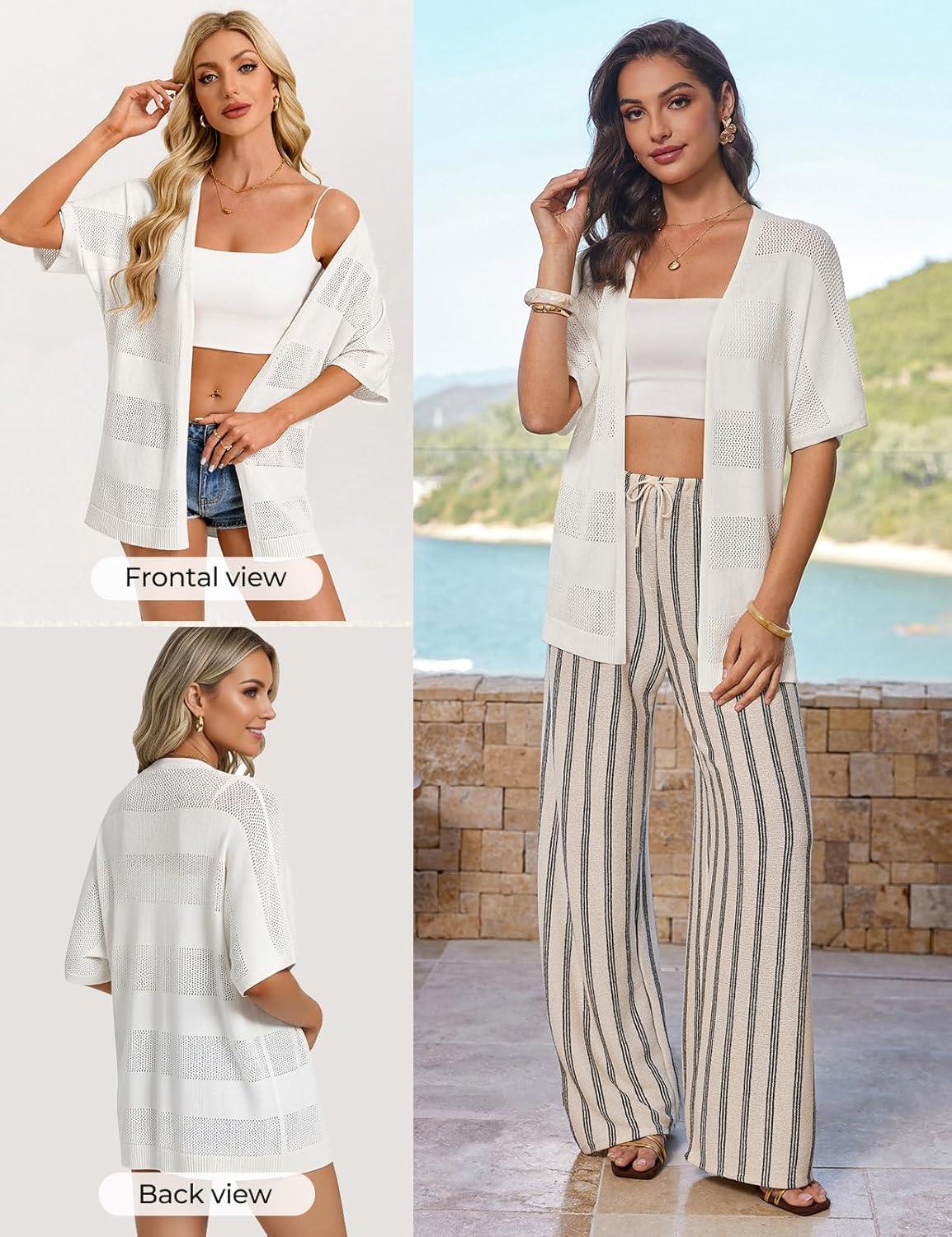 imageGRACE KARIN Womens Lightweight Summer Cardigan Short Sleeve Crochet Knit Coverup Boho Kimono Beach Vacation ClothesWhite