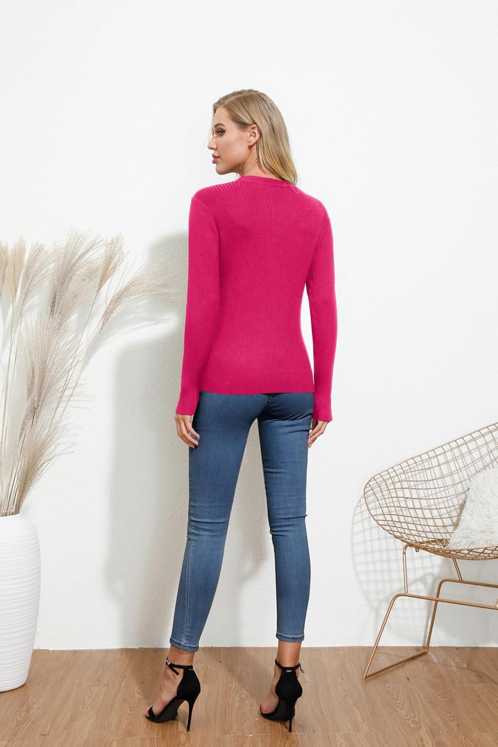 imageGRACE KARIN Womens Long Sleeve Button Down Vee Neck Classic Sweater Knit CardiganHot Pink