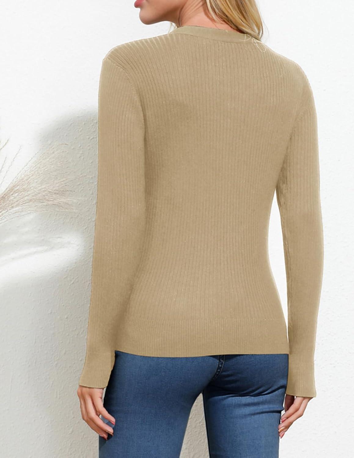 imageGRACE KARIN Womens Long Sleeve Button Down Vee Neck Classic Sweater Knit CardiganTan Khaki