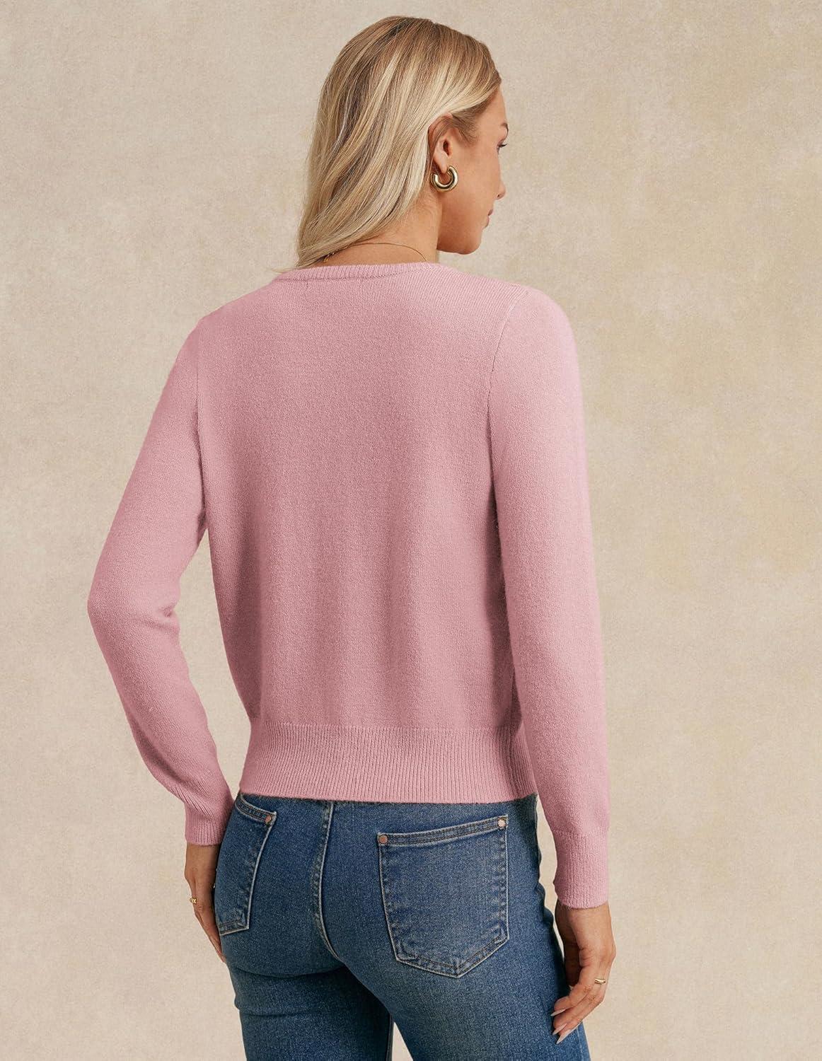 imageGRACE KARIN Womens Long Sleeve Knitted Cardigan Sweaters Crew Neck Button Up Fuzzy Flower Sweaters Fall OutfitsPink
