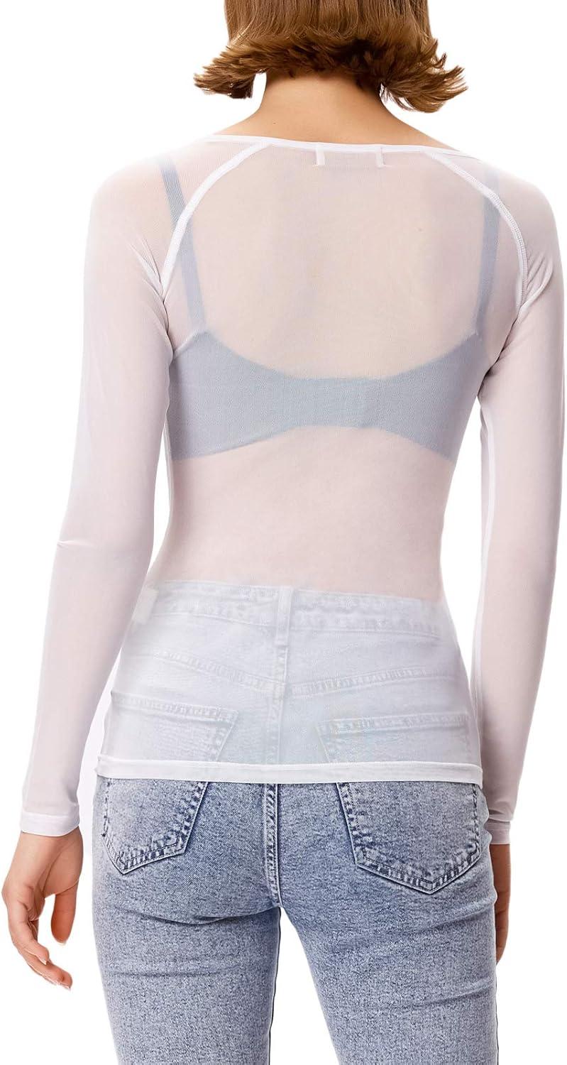 imageGRACE KARIN Womens Long Sleeve See Through Mesh Sheer Top Blouse ShirtWhite