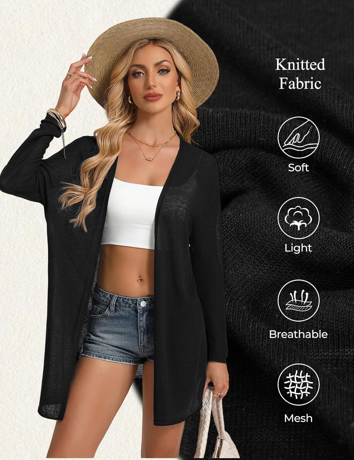 imageGRACE KARIN Womens Long Sleeve Summer Sheer Cardigan Lightweight Spring Cardigan Sweaters Knit Kimonos Coverups 2026Black