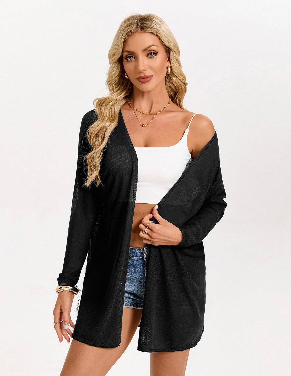 imageGRACE KARIN Womens Long Sleeve Summer Sheer Cardigan Lightweight Spring Cardigan Sweaters Knit Kimonos Coverups 2026Black