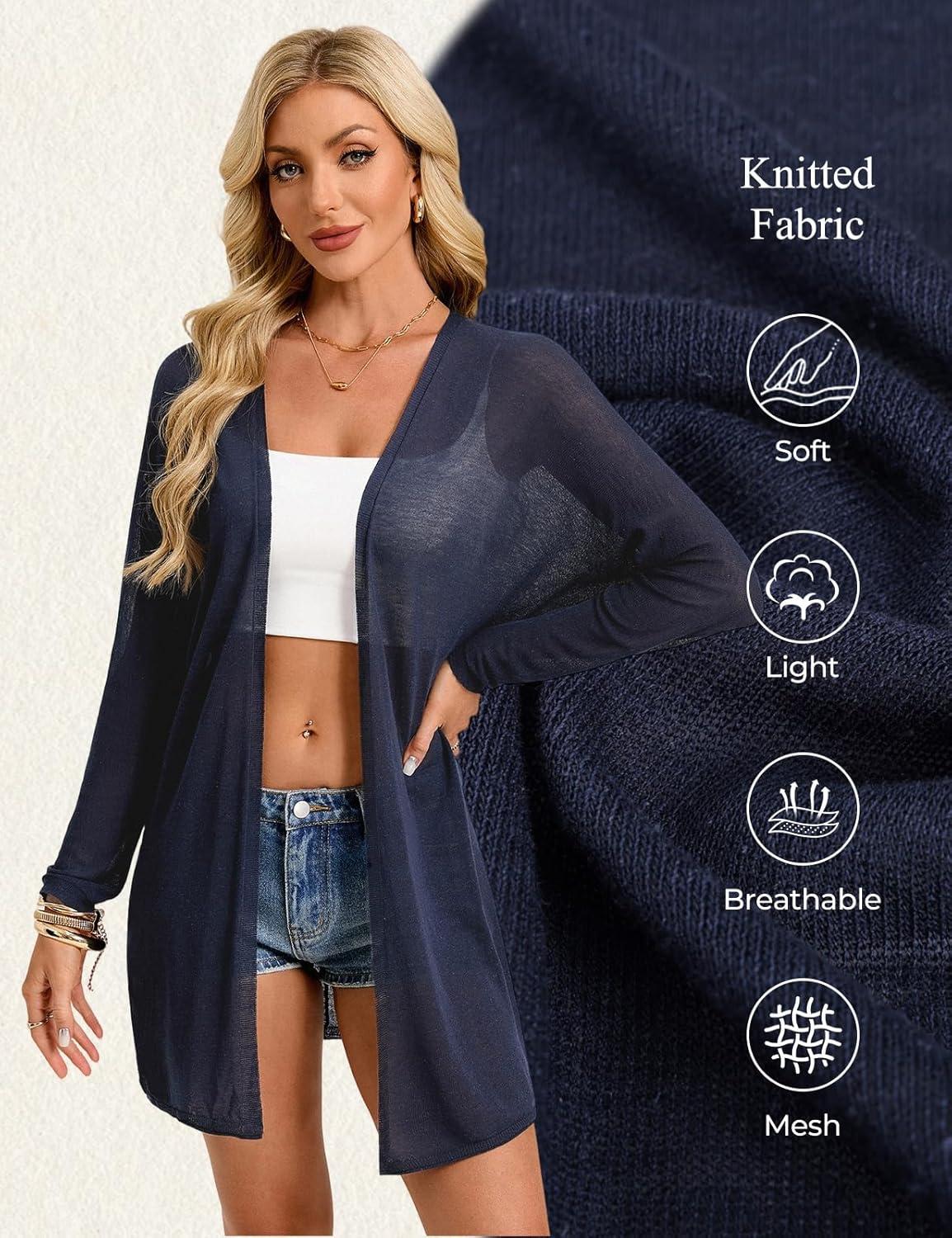 imageGRACE KARIN Womens Long Sleeve Summer Sheer Cardigan Lightweight Spring Cardigan Sweaters Knit Kimonos Coverups 2026Navy Blue