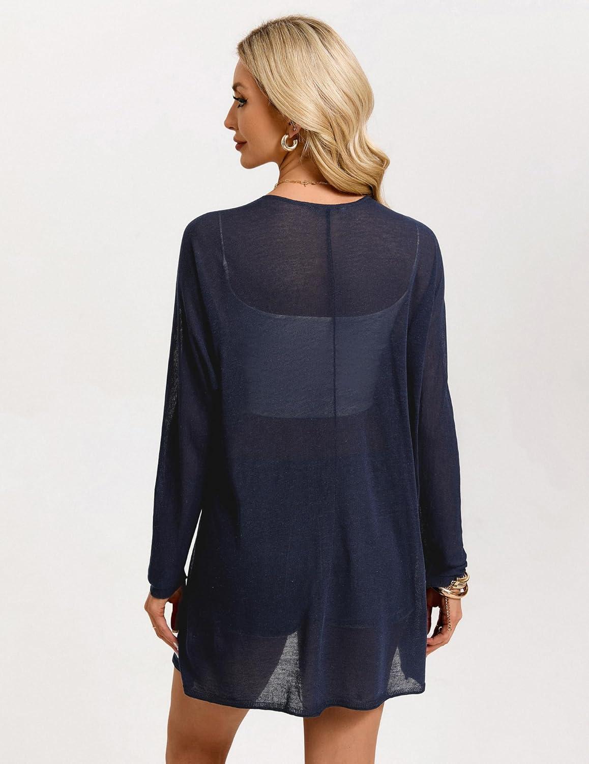 imageGRACE KARIN Womens Long Sleeve Summer Sheer Cardigan Lightweight Spring Cardigan Sweaters Knit Kimonos Coverups 2026Navy Blue