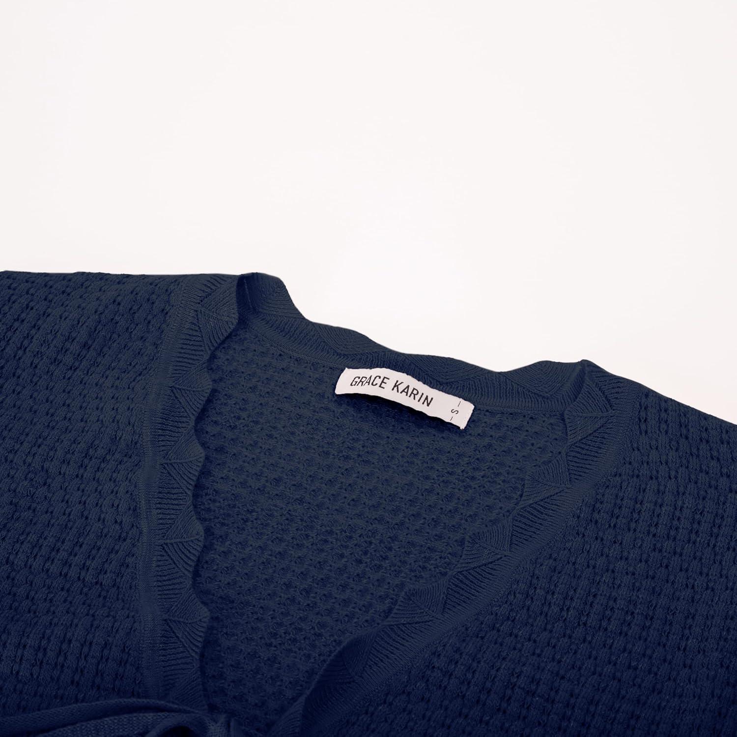 imageGRACE KARIN Womens Open Front Knit Cropped Bolero Shrug Cardigan Sweater Long Sleeve S4XLNavy Blue