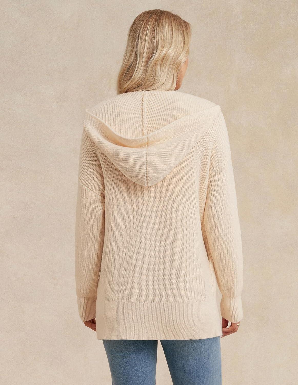 imageGRACE KARIN Womens Oversized Hooded Cardigan Sweaters 2025 Trendy Fall Outfits Button Up Knit Sweater Coats with PocketsApricot