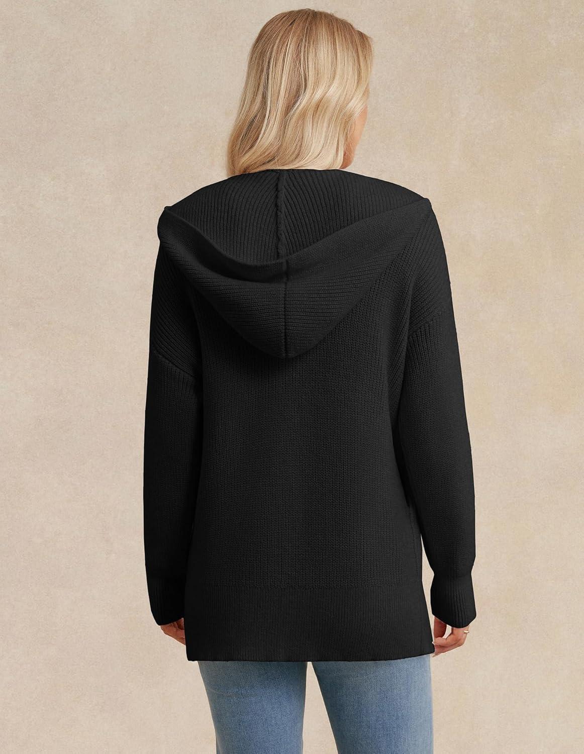 imageGRACE KARIN Womens Oversized Hooded Cardigan Sweaters 2025 Trendy Fall Outfits Button Up Knit Sweater Coats with PocketsBlack