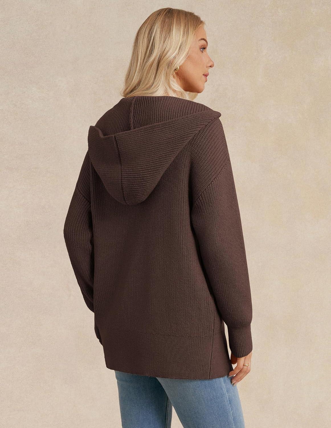 imageGRACE KARIN Womens Oversized Hooded Cardigan Sweaters 2025 Trendy Fall Outfits Button Up Knit Sweater Coats with PocketsBrown
