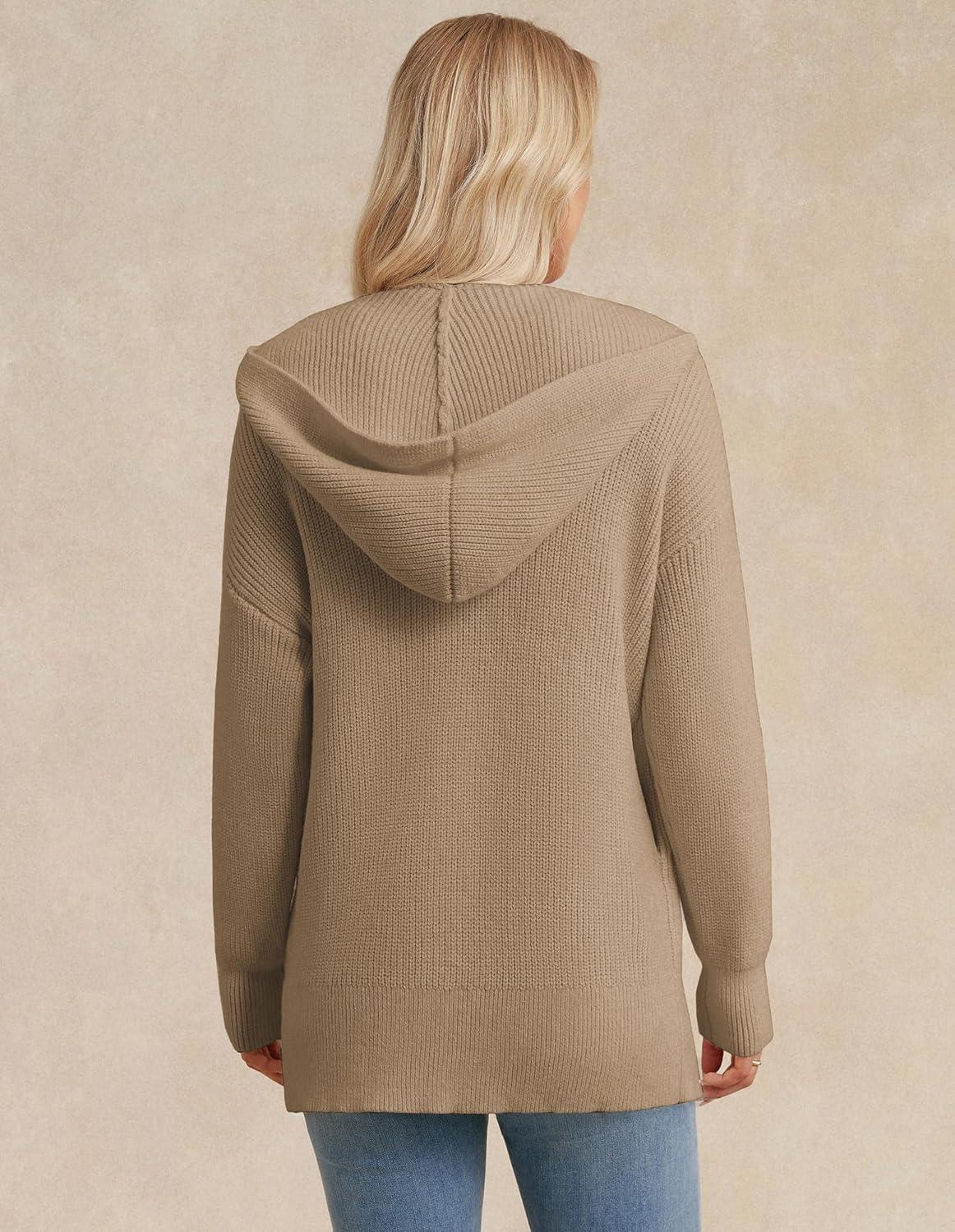 imageGRACE KARIN Womens Oversized Hooded Cardigan Sweaters 2025 Trendy Fall Outfits Button Up Knit Sweater Coats with PocketsKhaki