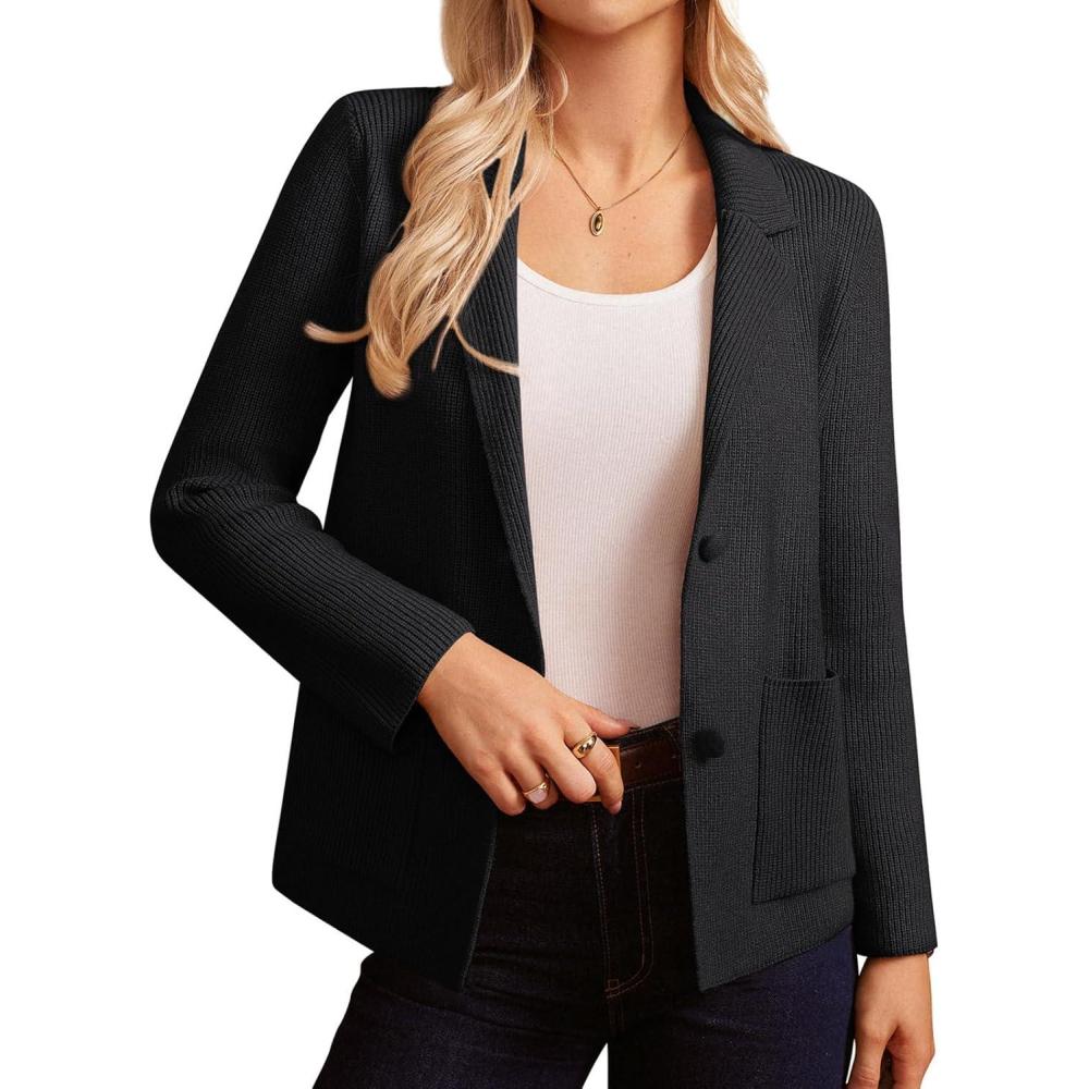 imageGRACE KARIN Blazer for Women Business Casual Long Sleeve Sweater Blazers 2025 Knit Office Work OutfitsBlack