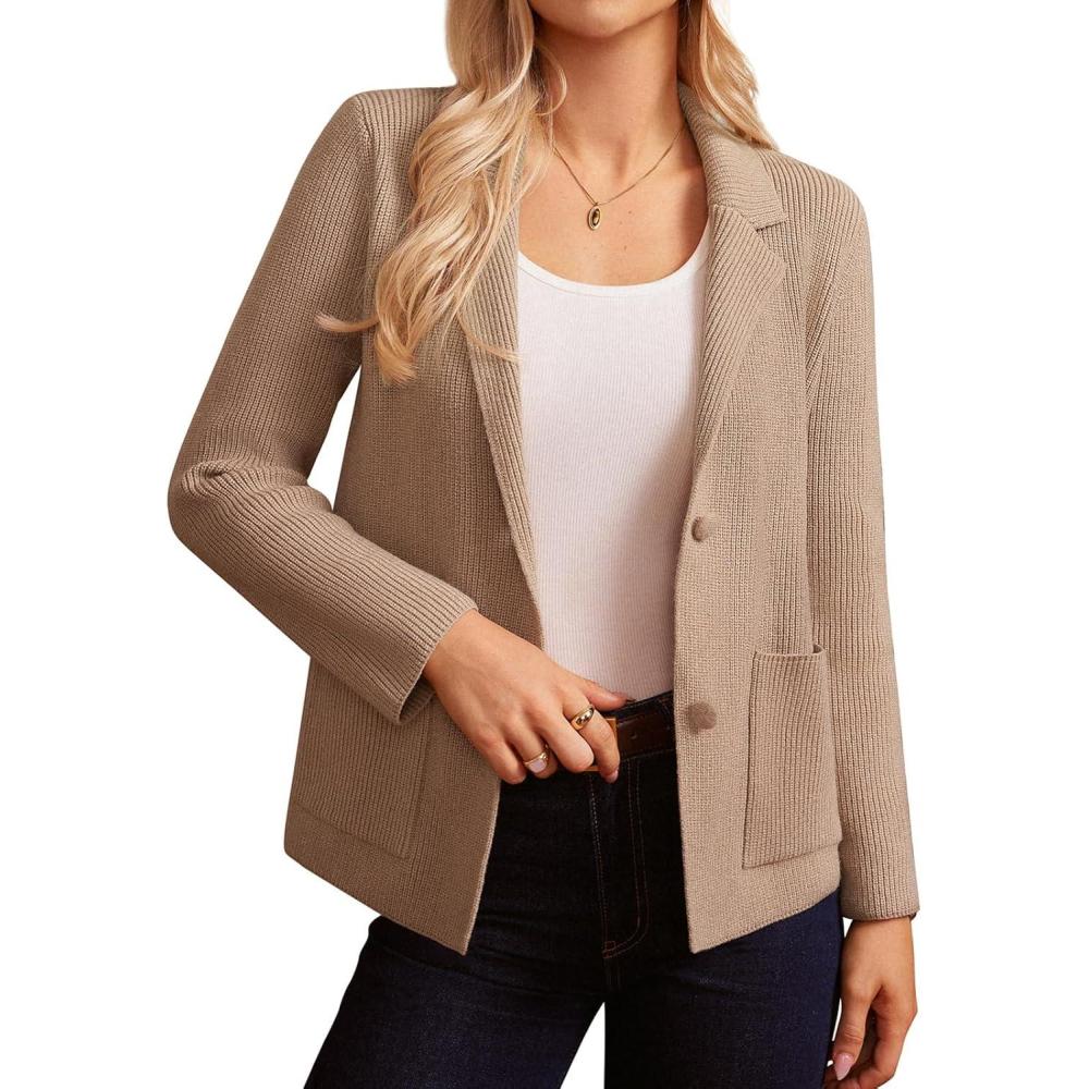 imageGRACE KARIN Blazer for Women Business Casual Long Sleeve Sweater Blazers 2025 Knit Office Work OutfitsKhaki