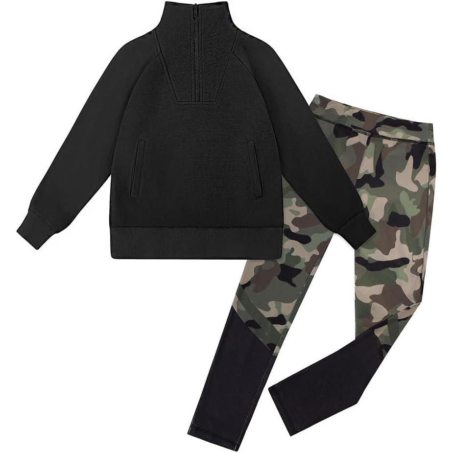 imageGRACE KARIN Girls Fall Outfit Teen 2 Piece Sweatshirt Sweatpant Back To School Tracksuit Fashion Cute Clothes Size 612Blackcamouflage
