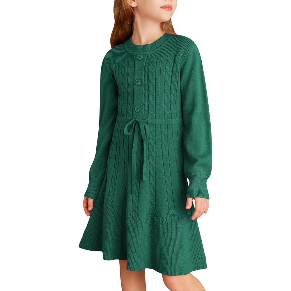 imageGRACE KARIN Girls Fall Velvet Dress Long Sleeve Ruffle Sparkle Party Dress Size 512Green