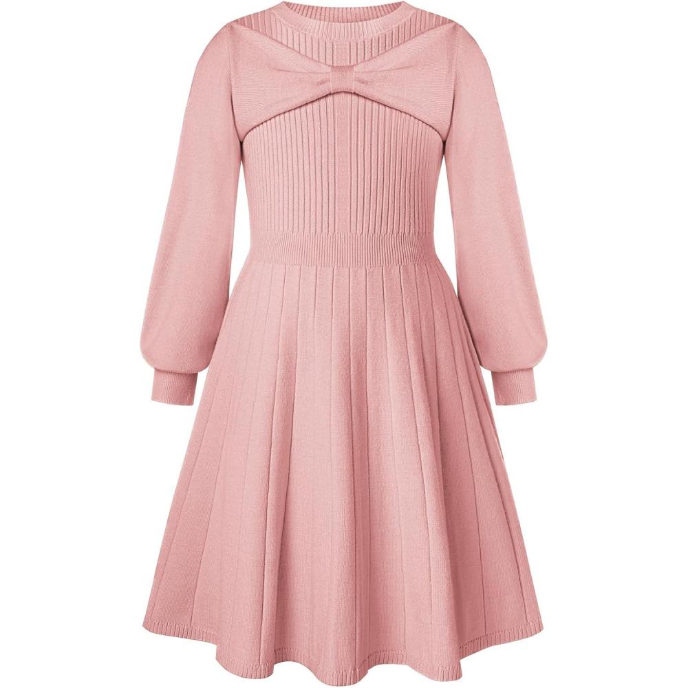imageGRACE KARIN Girls Sweater Dress Bow Collar Pleated Skirt 614Y Back to School Outfit Knit Fall Winter DressLight Pink