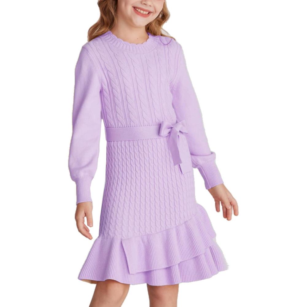 imageGRACE KARIN Girls Sweater Dress Fall Winter Long Sleeve 2 Layer Knitted Dresses Size 614Purple