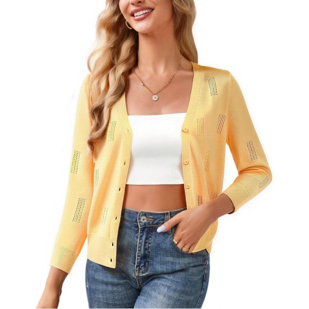 imageGRACE KARIN Women 34 Sleeve Cardigans for Women Lightweight Cardigan Sweaters Spring Open Front Button Down TopsButter Yellow