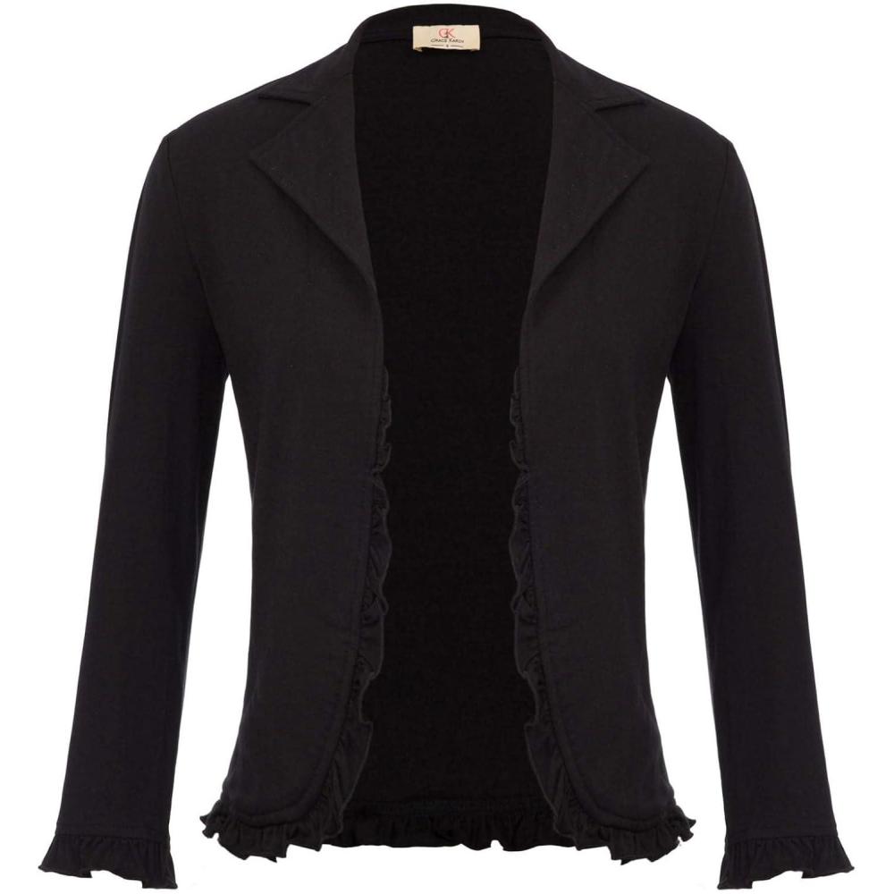 imageGRACE KARIN Women 34 Sleeve Cropped Blazer Lightweight Open Front Cotton Cardigan Jacket for Business Casual WorkBlack