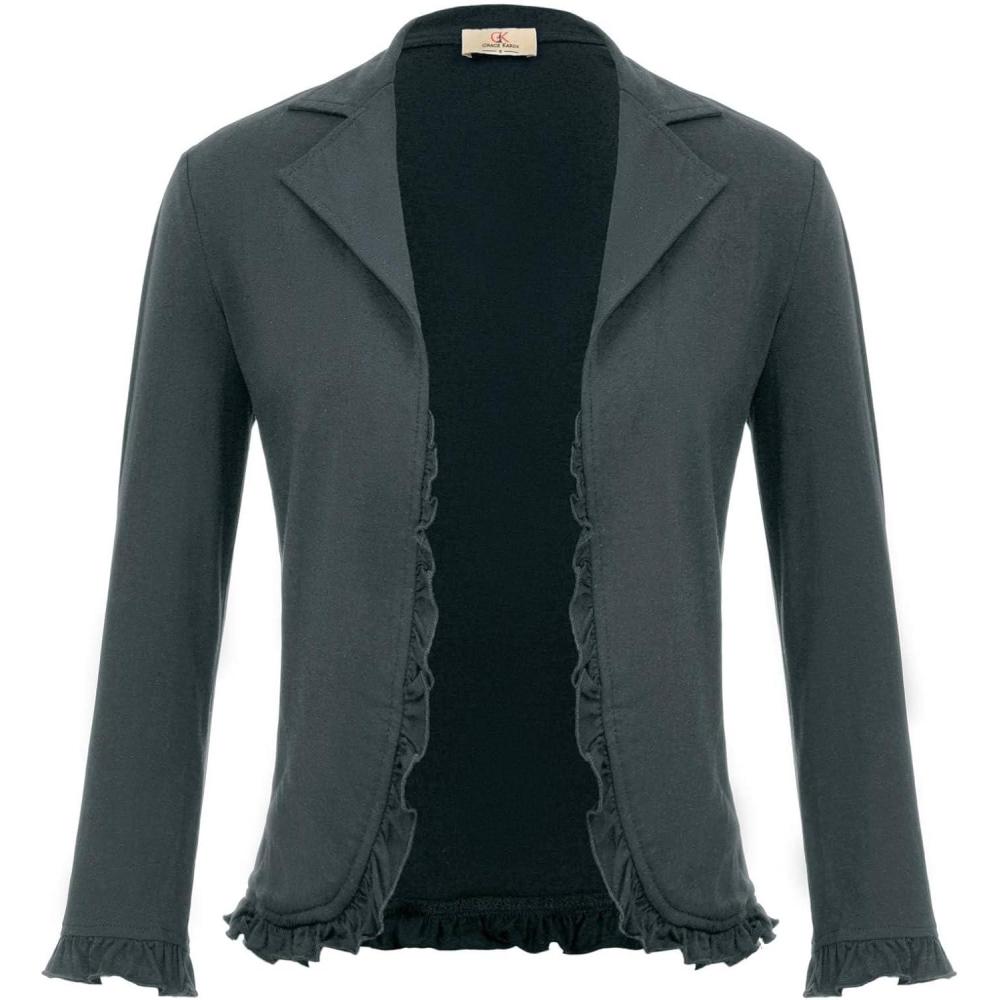 imageGRACE KARIN Women 34 Sleeve Cropped Blazer Lightweight Open Front Cotton Cardigan Jacket for Business Casual WorkDark Gray