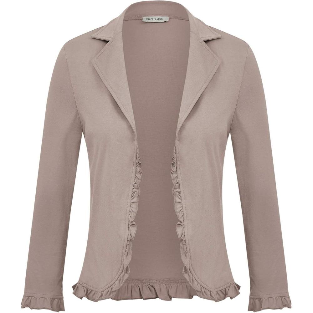 imageGRACE KARIN Women 34 Sleeve Cropped Blazer Lightweight Open Front Cotton Cardigan Jacket for Business Casual WorkGray Pink