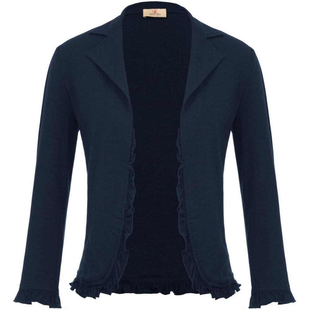 imageGRACE KARIN Women 34 Sleeve Cropped Blazer Lightweight Open Front Cotton Cardigan Jacket for Business Casual WorkNavy