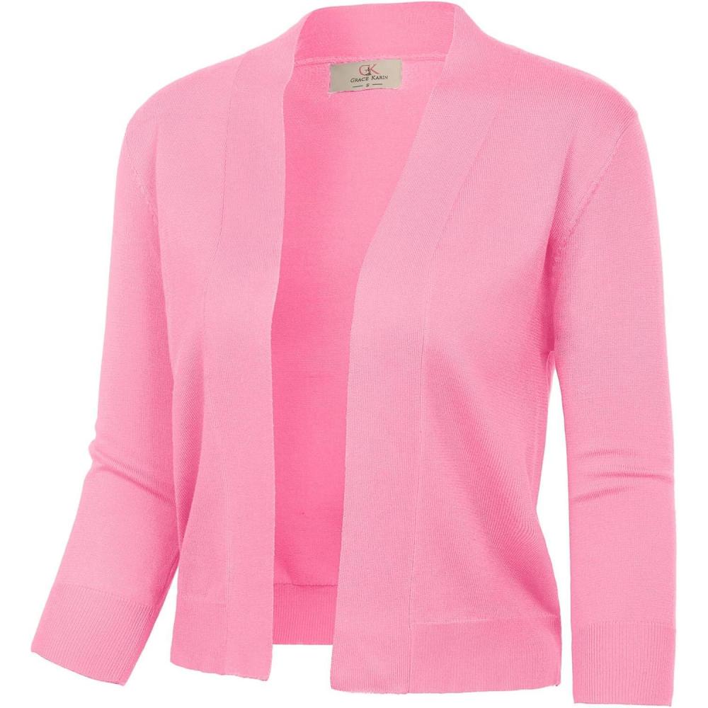 imageGRACE KARIN Women Cardigan Sweaters Lightweight Knit Cropped Cardigans Trendy 34 Sleeve Shrug Bolero S3XLBaby Pink