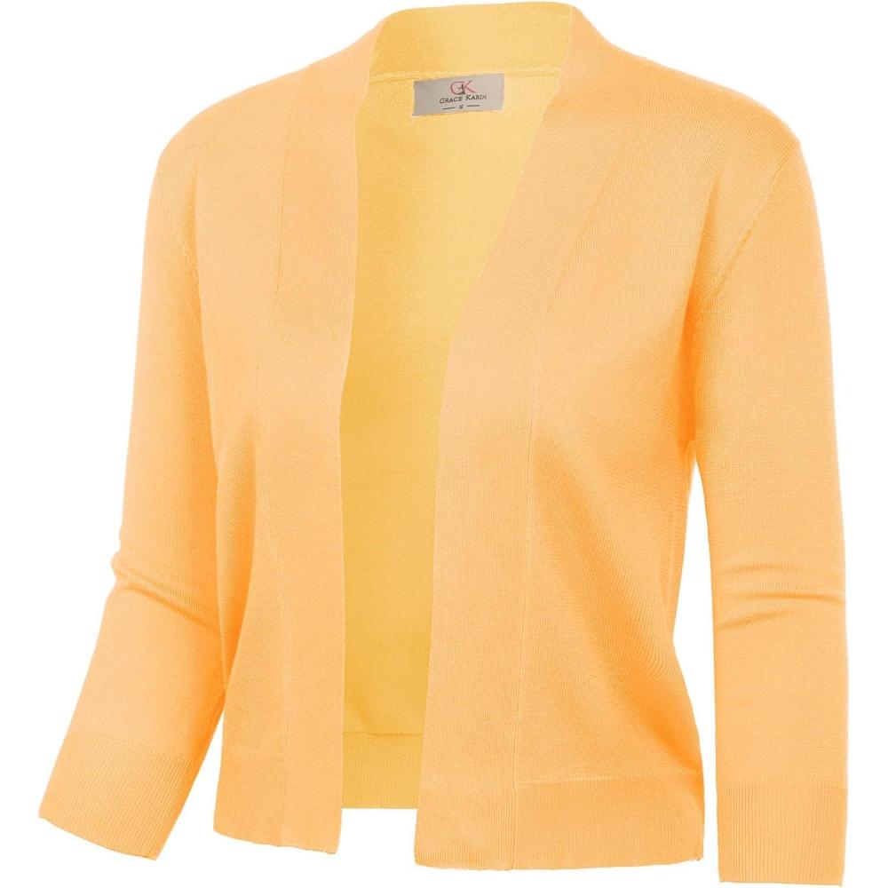 imageGRACE KARIN Women Cardigan Sweaters Lightweight Knit Cropped Cardigans Trendy 34 Sleeve Shrug Bolero S3XLButter Yellow