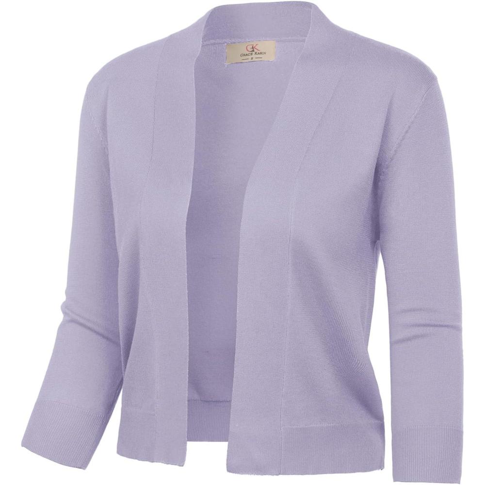 imageGRACE KARIN Women Cardigan Sweaters Lightweight Knit Cropped Cardigans Trendy 34 Sleeve Shrug Bolero S3XLMisty Lilac