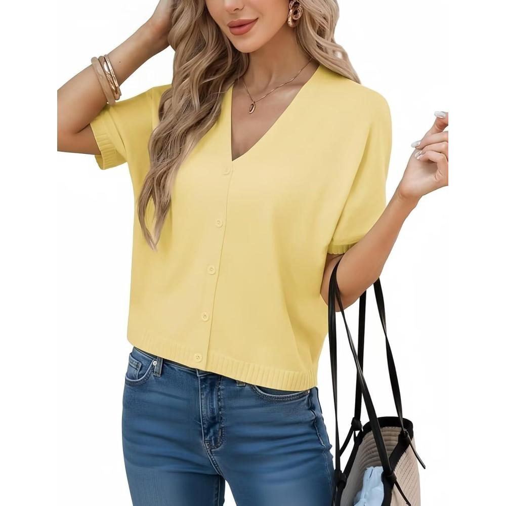 imageGRACE KARIN Women Short Sleeve Spring Cardigan Sweaters Button Down Knit Shirt Dressy Casual Tops 2026 Summer OutfitsLight Yellow
