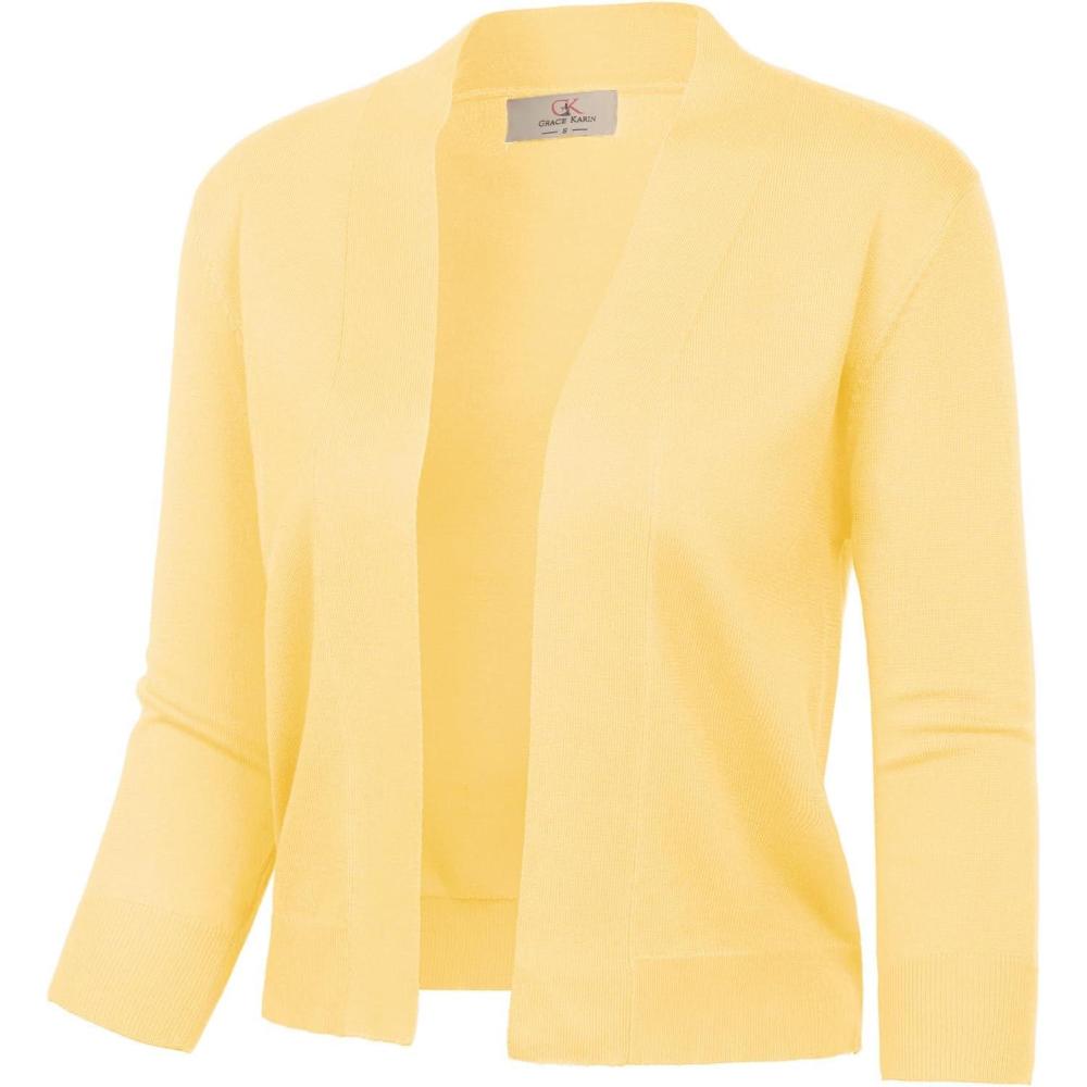 imageGRACE KARIN Womens 34 Sleeve Knit Cropped Cardigan Sweaters Open Front Bolero Shrugs Sweater Tops S3XLButter Yellow
