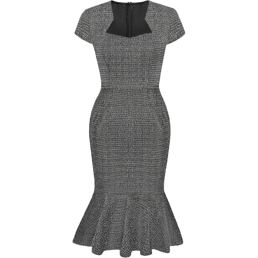 imageGRACE KARIN Womens Grey Patterned VNeck Cap Sleeve KneeLength Pencil Dress Size XLBlack White