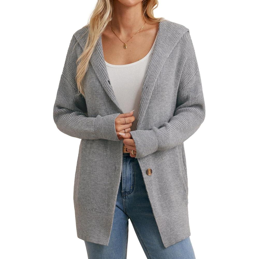 imageGRACE KARIN Womens Oversized Hooded Cardigan Sweaters 2025 Trendy Fall Outfits Button Up Knit Sweater Coats with PocketsHeather Grey
