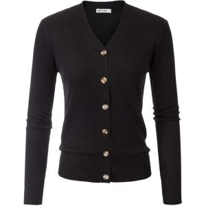 GRACE KARIN Cardigan for Women Long Sleeve V Neck Button Up Sweater Lightweight Knit Fitted Cardigan Casual(Black)
