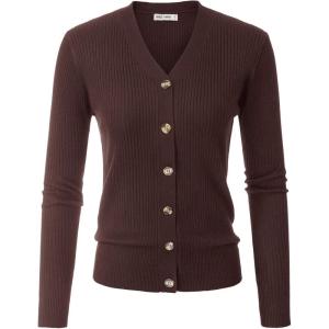 GRACE KARIN Cardigan for Women Long Sleeve V Neck Button Up Sweater Lightweight Knit Fitted Cardigan Casual(Coffee)