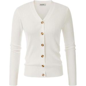 GRACE KARIN Cardigan for Women Long Sleeve V Neck Button Up Sweater Lightweight Knit Fitted Cardigan Casual(Ivory)