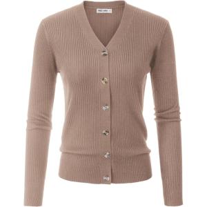 GRACE KARIN Cardigan for Women Long Sleeve V Neck Button Up Sweater Lightweight Knit Fitted Cardigan Casual(Khaki)