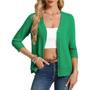 GRACE KARIN Cardigans for Women Trendy 3/4 Sleeve Lightweight Cardigan Spring Button Down Sweater Tops 2026(Green)