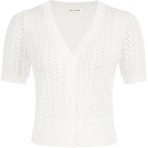 GRACE KARIN Cropped Cardigan Sweaters for Women Short Sleeve Crochet Knit Bolero Shrug V-Neck Button up Tops(White)