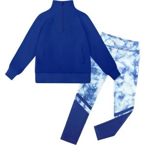 GRACE KARIN Girls Fall Outfit Teen 2 Piece Sweatshirt Sweatpant Back To School Tracksuit Fashion Cute Clothes Size 6-12(Royal Blue-tie Dye)