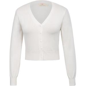 GRACE KARIN Long Sleeve Cropped Cardigan Sweaters for Women Lightweight Button Down V-Neck Open Front Bolero Shrug Jacket(Ivory)
