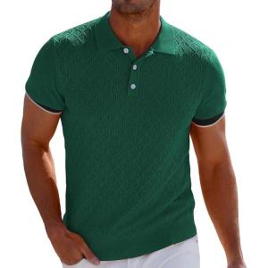 GRACE KARIN Mens Breathable Polo Shirts Short Sleeve Lightweight Knit Texture Golf Shirts Knitwear(Green)