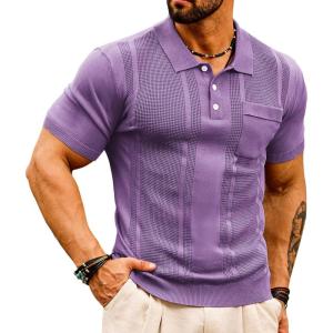 GRACE KARIN Mens Breathable Polo Shirts Short Sleeve Lightweight Knit Texture Golf Shirts Knitwear(Purple)