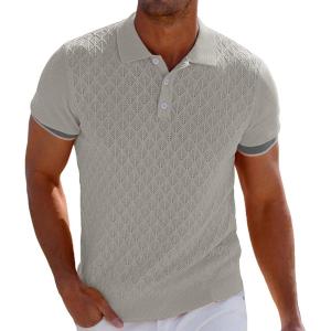 GRACE KARIN Mens Breathable Polo Shirts Short Sleeve Lightweight Knit Texture Golf Shirts Knitwear(Silver Grey)
