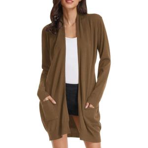 GRACE KARIN Open Front Cardigan for Women Long Oversized Soft Lightweight Knit Cardigan Sweater Brown S